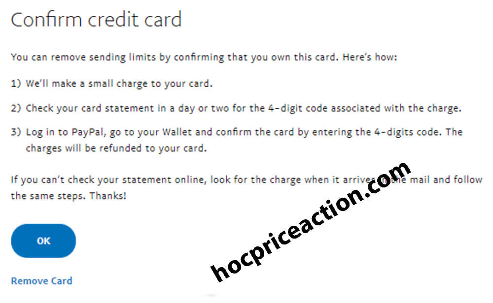 xác nhận liên kết thẻ tín dụng