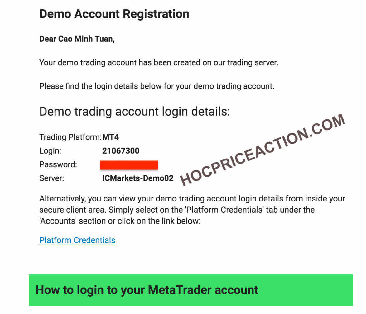 thông tin đăng nhập demo account